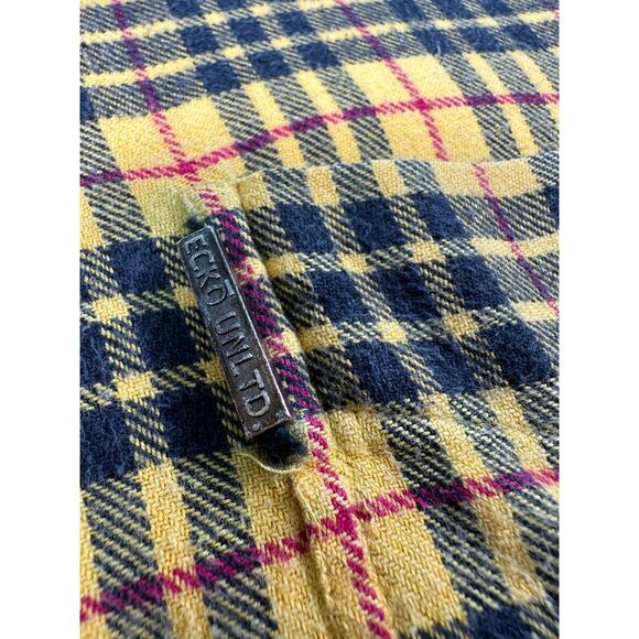 Ecko Unltd Plaid Yellow Flannel Cotton Mens Button Down Shirt Long Sleeve Sz XXL - Picture 7 of 7